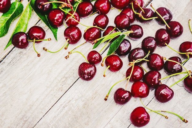 Red cherries. Selective focus. Food and drink.