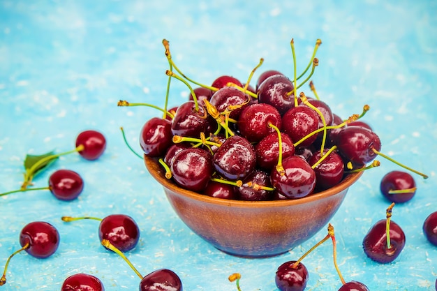 Red cherries. Selective focus. Food and drink.