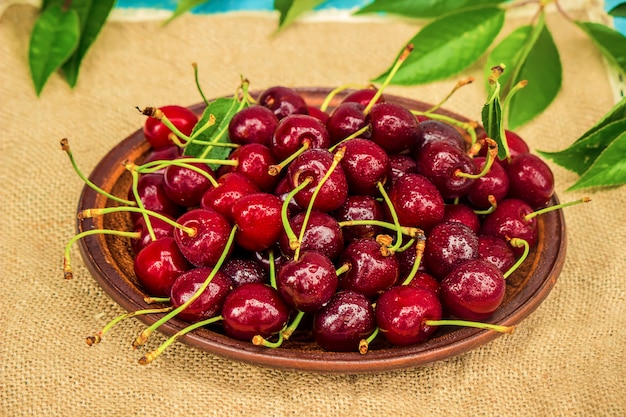 Red cherries. Selective focus. Food and drink.