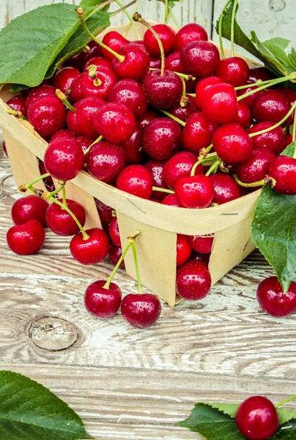 Red cherries. Selective focus. food nature fruit.