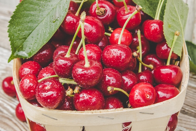 Red cherries. Selective focus. food nature fruit.