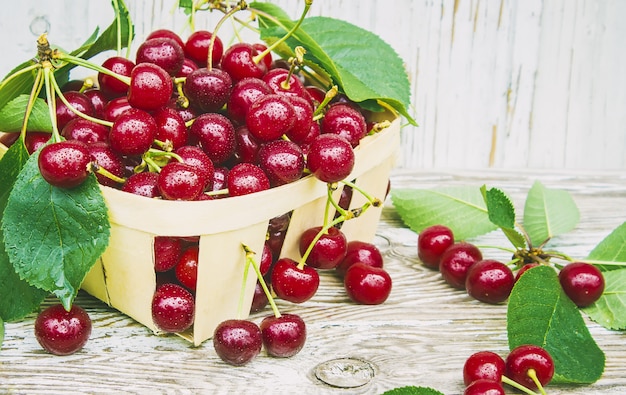 Red cherries. Selective focus. food nature fruit.