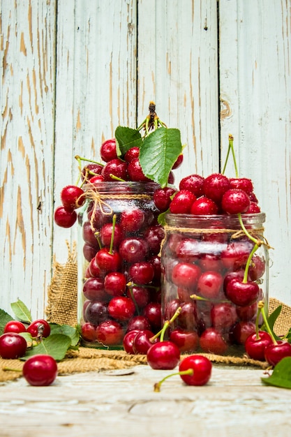 Red cherries. Selective focus.