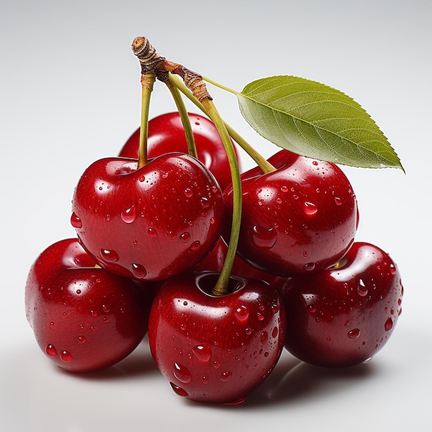 Red cherries on a white background