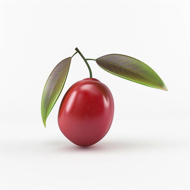 a red cherries with green leaves on the top of it