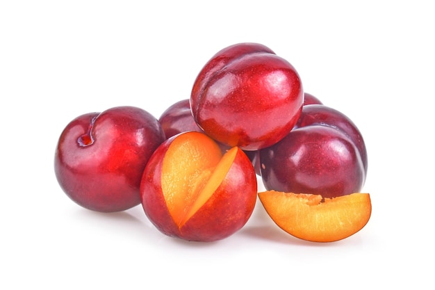 Red cherry plum isolated on white background