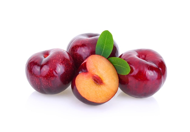 Red cherry plum on white background