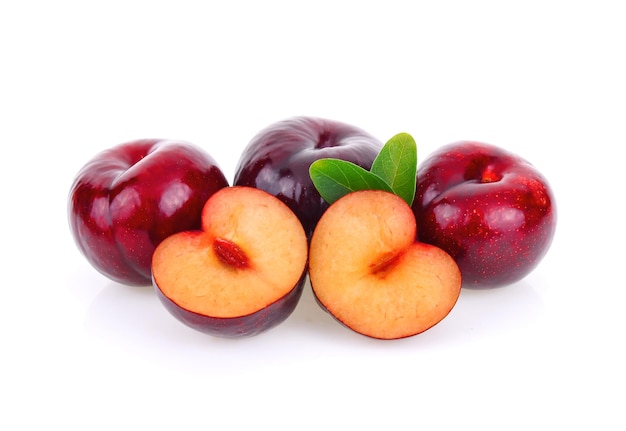 Red cherry plum on white background