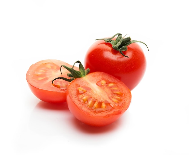 Red cherry tomatoes  isolated on a white background, close-up