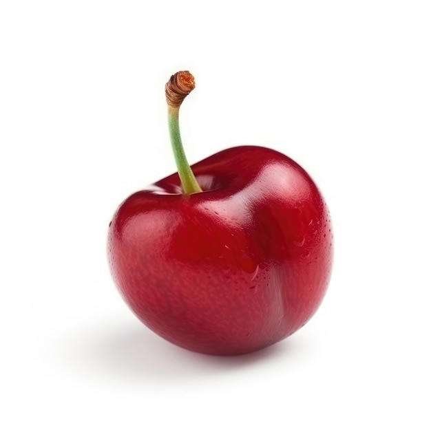 A red cherry with a green stem