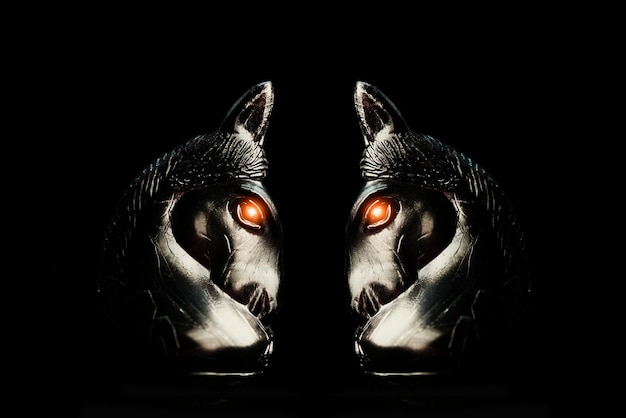 Red chess war horse in black background Business strategy concept