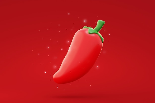 Red chili peppers cartoon on Red background 3D rendering