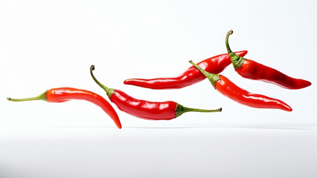 Red Chili Peppers Falling on a White Background