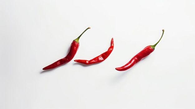 Red Chili Peppers Falling on a White Background