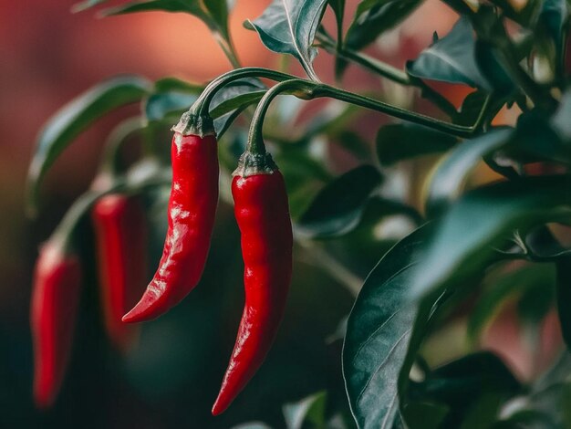 Photo red chili peppers on plant