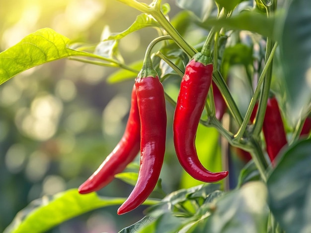 red chili peppers on plant