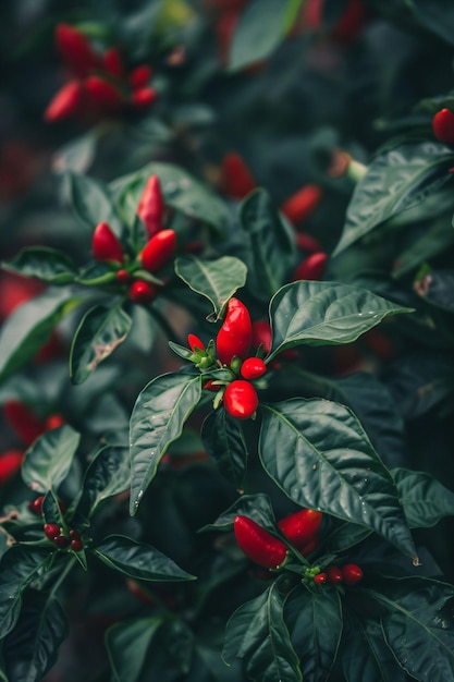 Red Chili Peppers on Plant