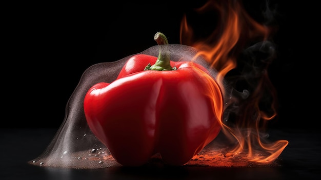 Red chili peppers Sharp red siliculose pepper against a flame Generative Ai