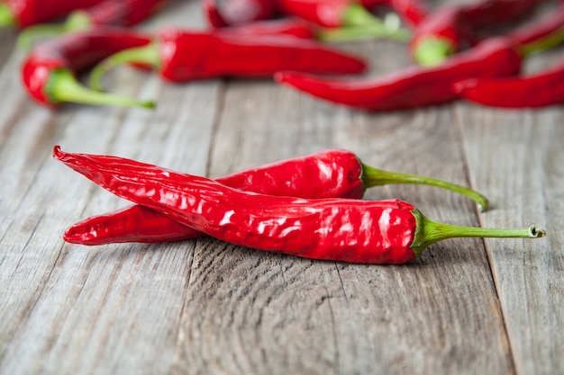 Red chili on a wooden table