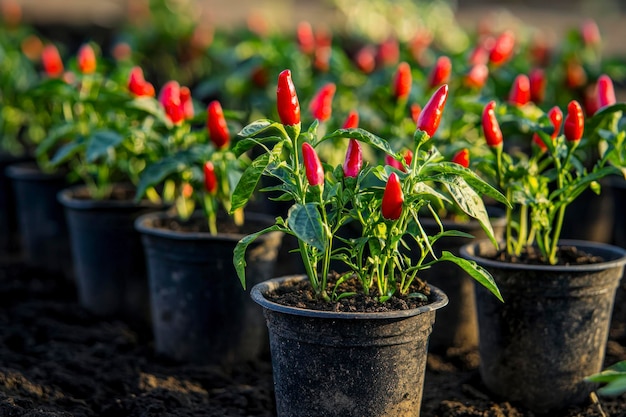 Photo red chilies grown in pots