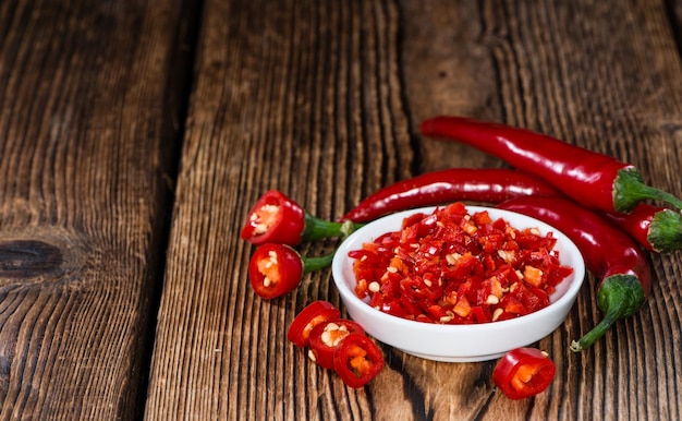 Red Chilis in a bowl cutted