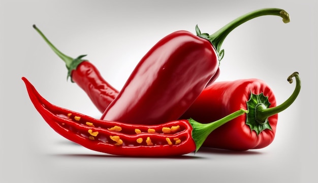 Red chilli fresh cayenne cutout white background image AI generated art