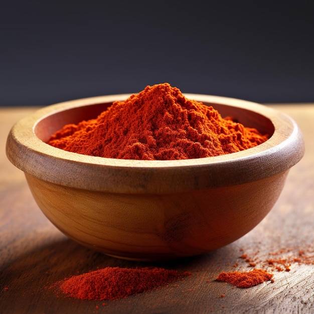 Red Chilly Powder in a bowl over moody and white background selective focus