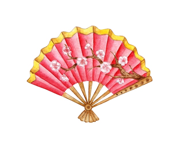 Red Chinese fan watercolor