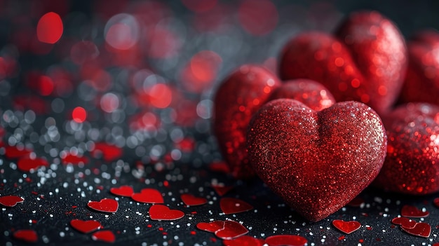 Red chocolate hearts for Valentines day on a dark concrete background