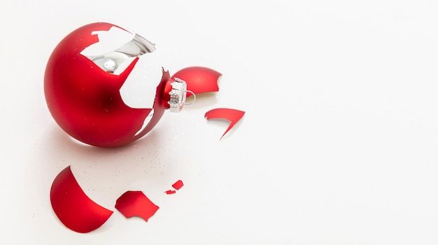 Red Christmas ball broken isolated on white background closeup view