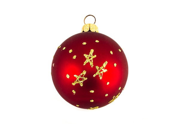 Red Christmas ball closeup isolated on white background