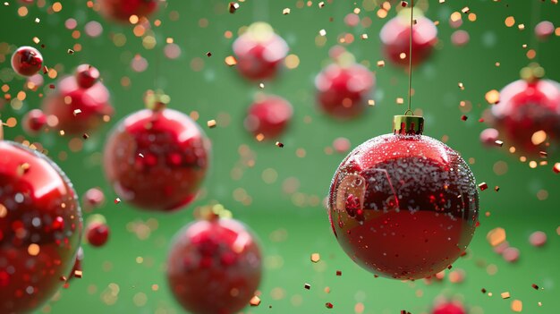 a red christmas ball with gold glitter and red balls