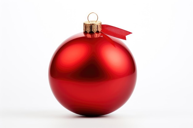 Red Christmas ball with red ribbon isolated on white background