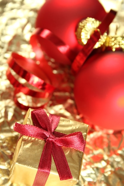 Red Christmas balls and gift box