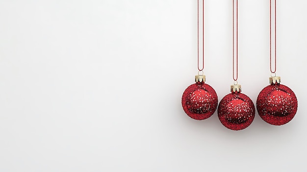 Photo red christmas balls hanging on a white background