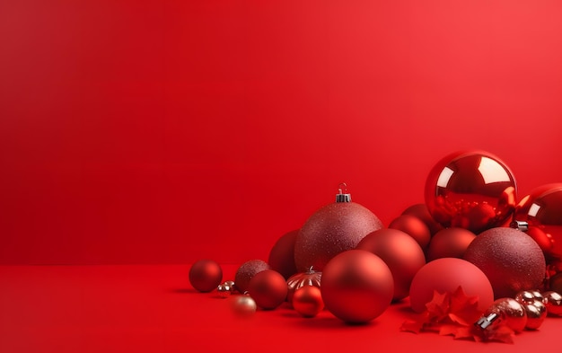 Red christmas balls on a red background