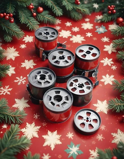 Photo a red christmas decoration with the wheels on it