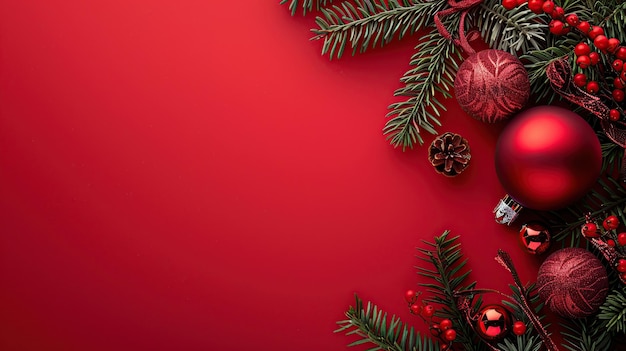 Red Christmas Decorations on Red Background