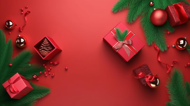 Red Christmas Holiday Background Illustration Generative AIxD