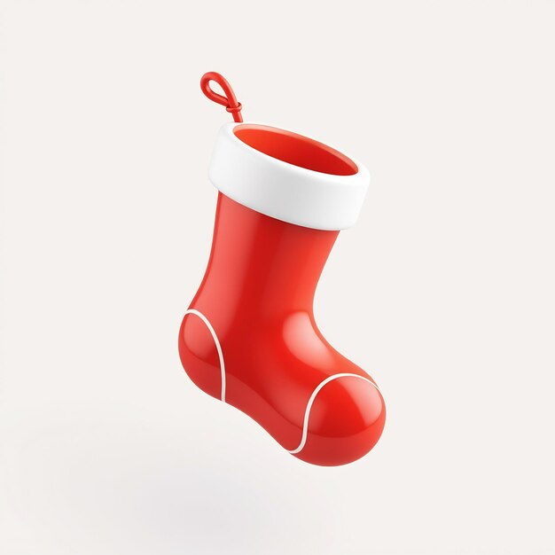 Red Christmas stocking with a white cuff and a red loop on top isolated on white background