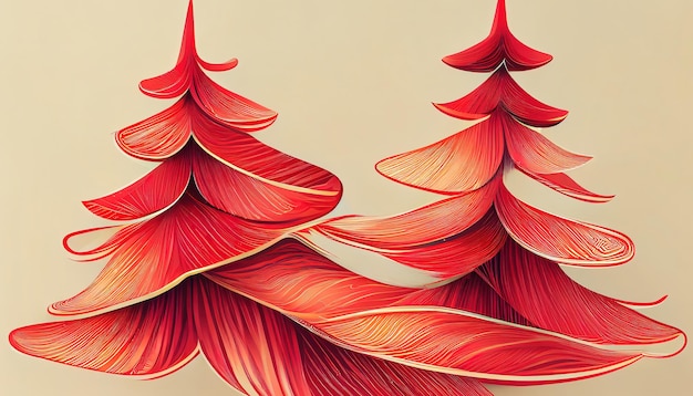 Red christmas tree design illustration for greeting card