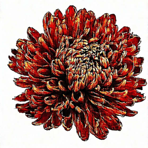 Red chrysanthemum on a white background Handdrawn illustration