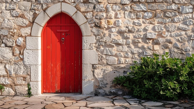 Photo a red church door with stairs red wooden doors the red old front door