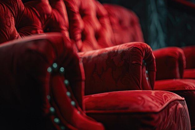 Photo red cinema seats in detailed closeup with cozy atmosphere