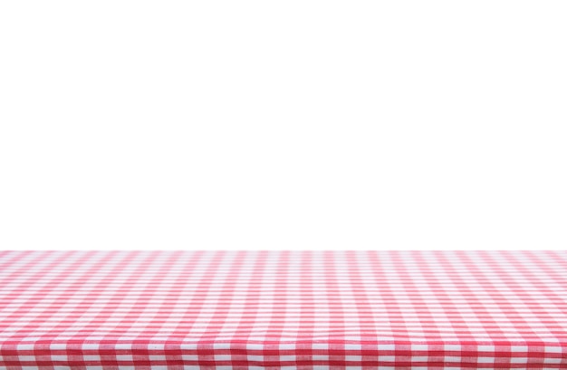 Red classic checkered tablecloth on white background with copy space