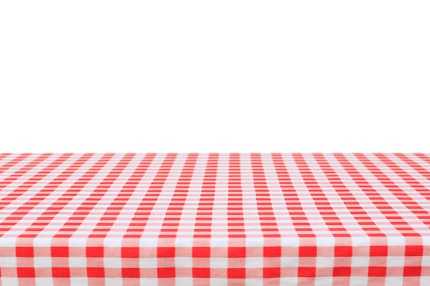 Red classic checkered tablecloth on white background with copy space