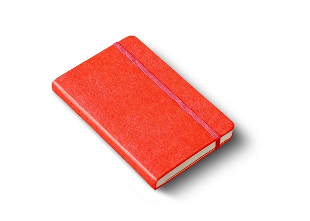 Red closed notebook mockup isolated on white