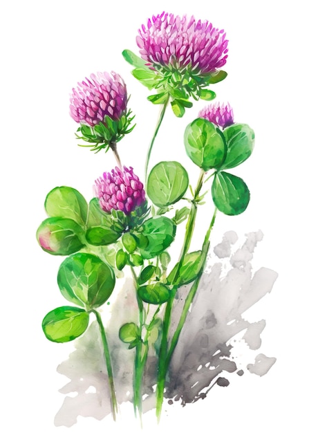 Red clover flowers with leaves over white background Generative