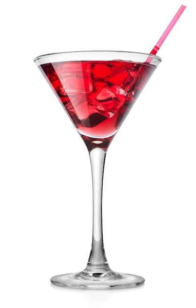 Red cocktail in a glass isolated on a white background