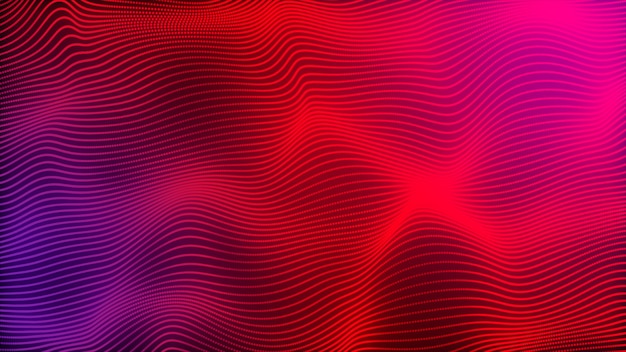 Red color digital particle wave flow and light technology cyberspace abstract background